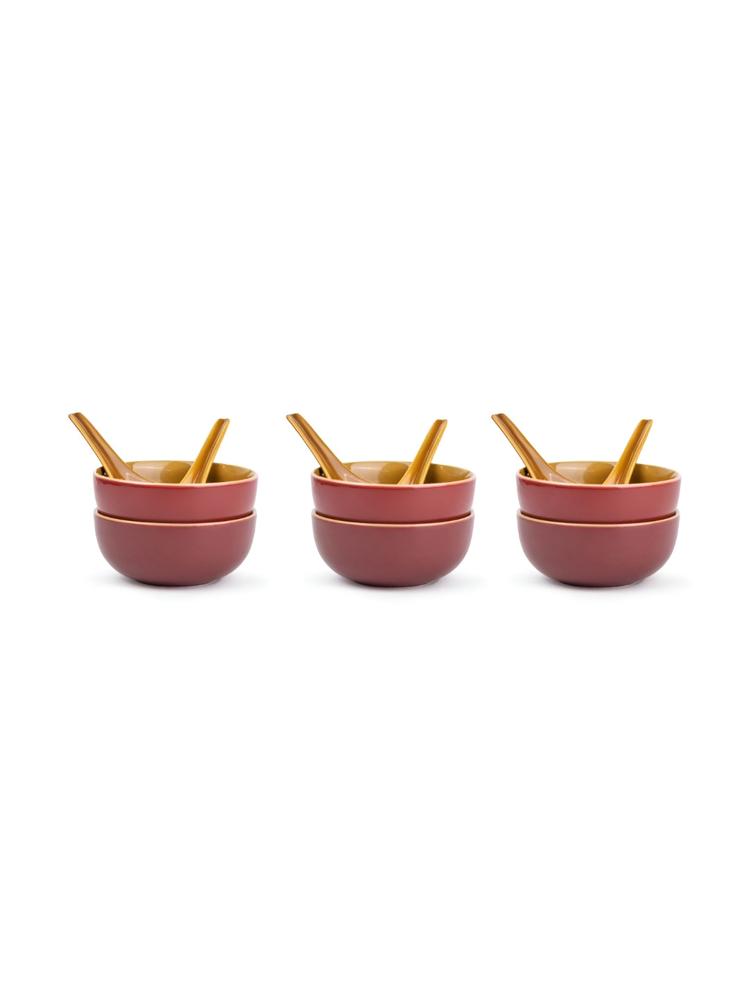 SHAY Burgundy 12 Pieces Ceramic Dip Bowl Set With Spoon