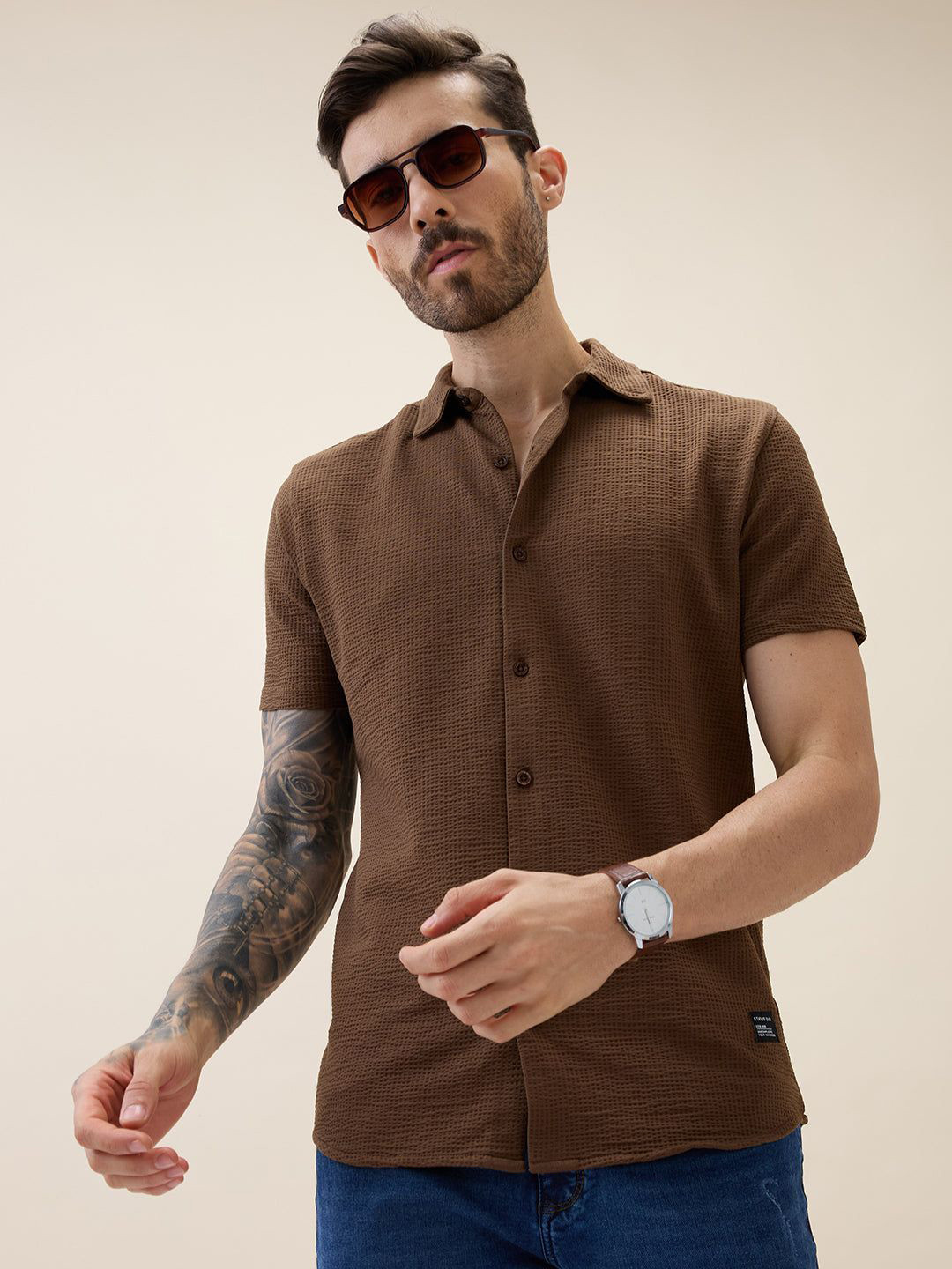 Status Quo Standard Self Design Regular Fit Casual Shirt