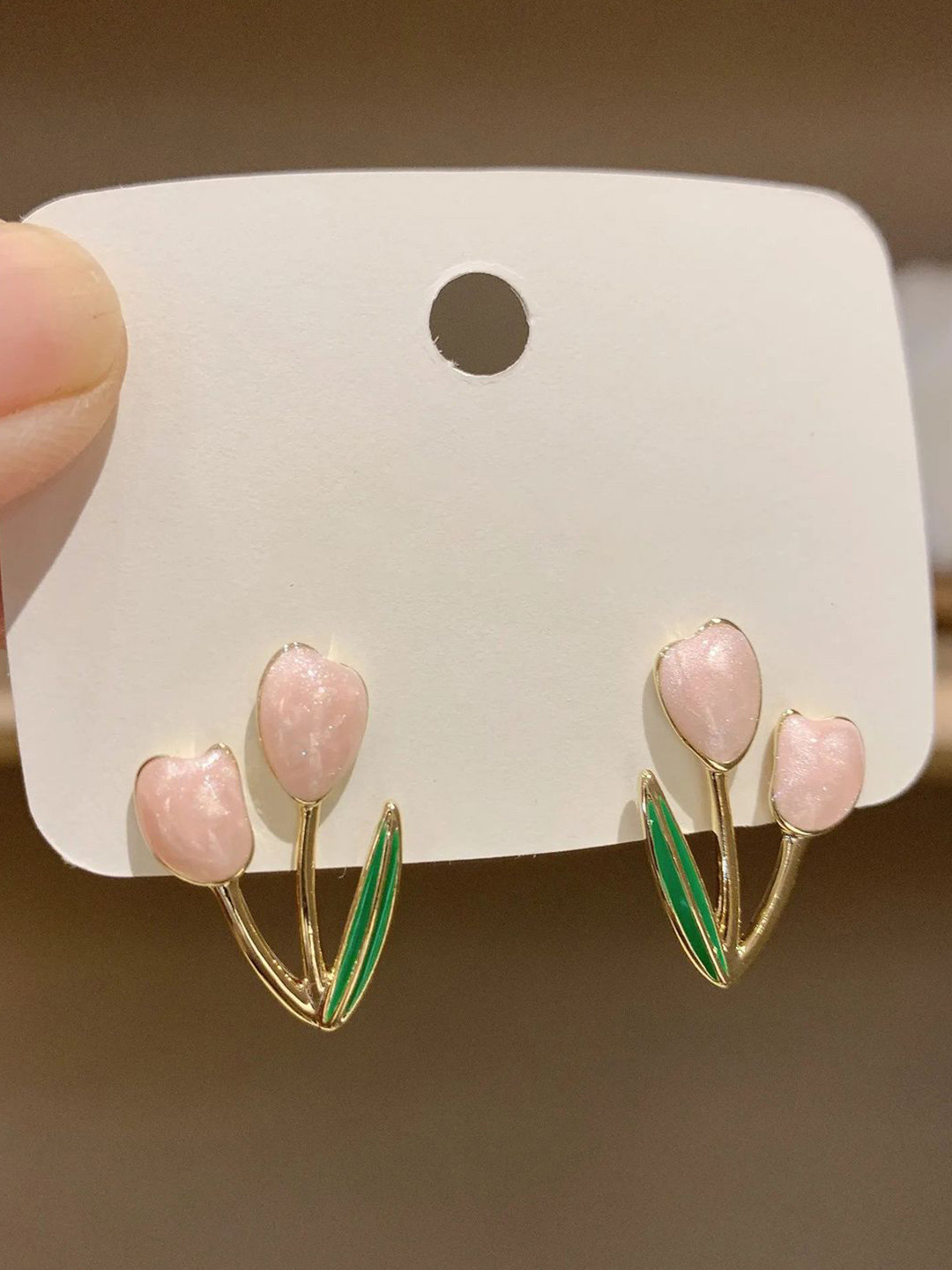 FIMBUL Gold-Plated Charming Pink Tulip Bloom Floral Shaped Studs