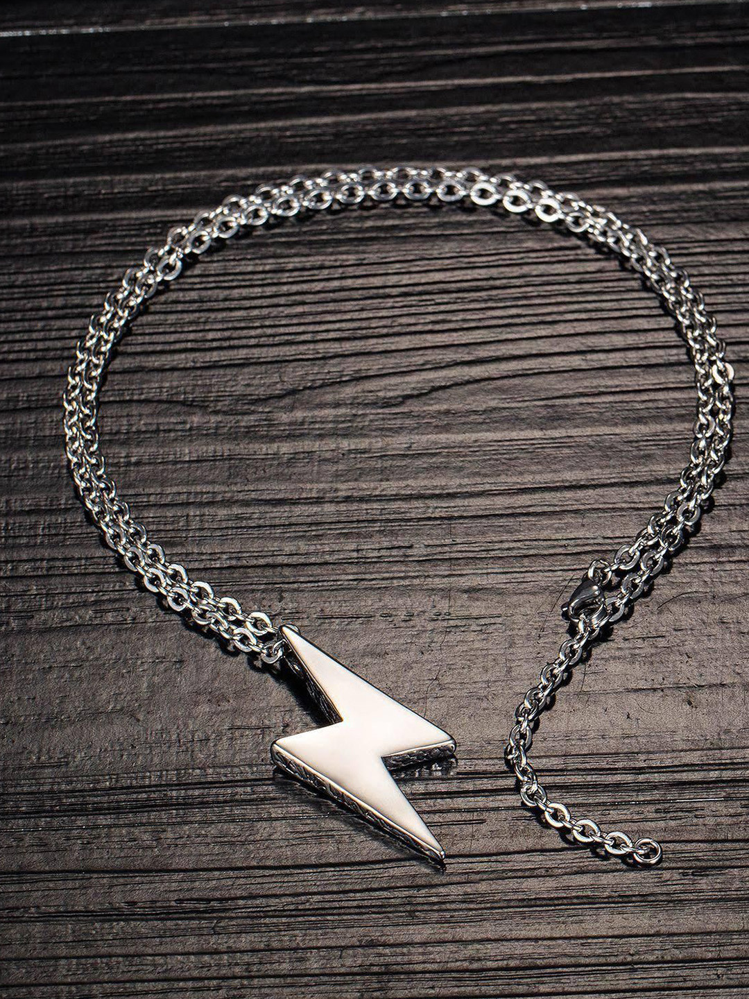 shobhram Men Rhodium-Plated Lightning Flash Pendant with Chain