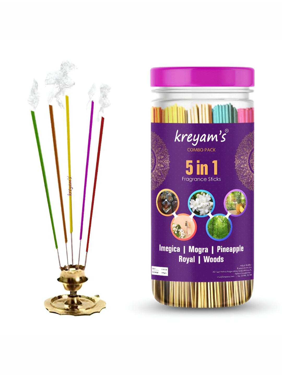 kreyam's Purple 5-In-1 Fragrance Pooja Incense Sticks
