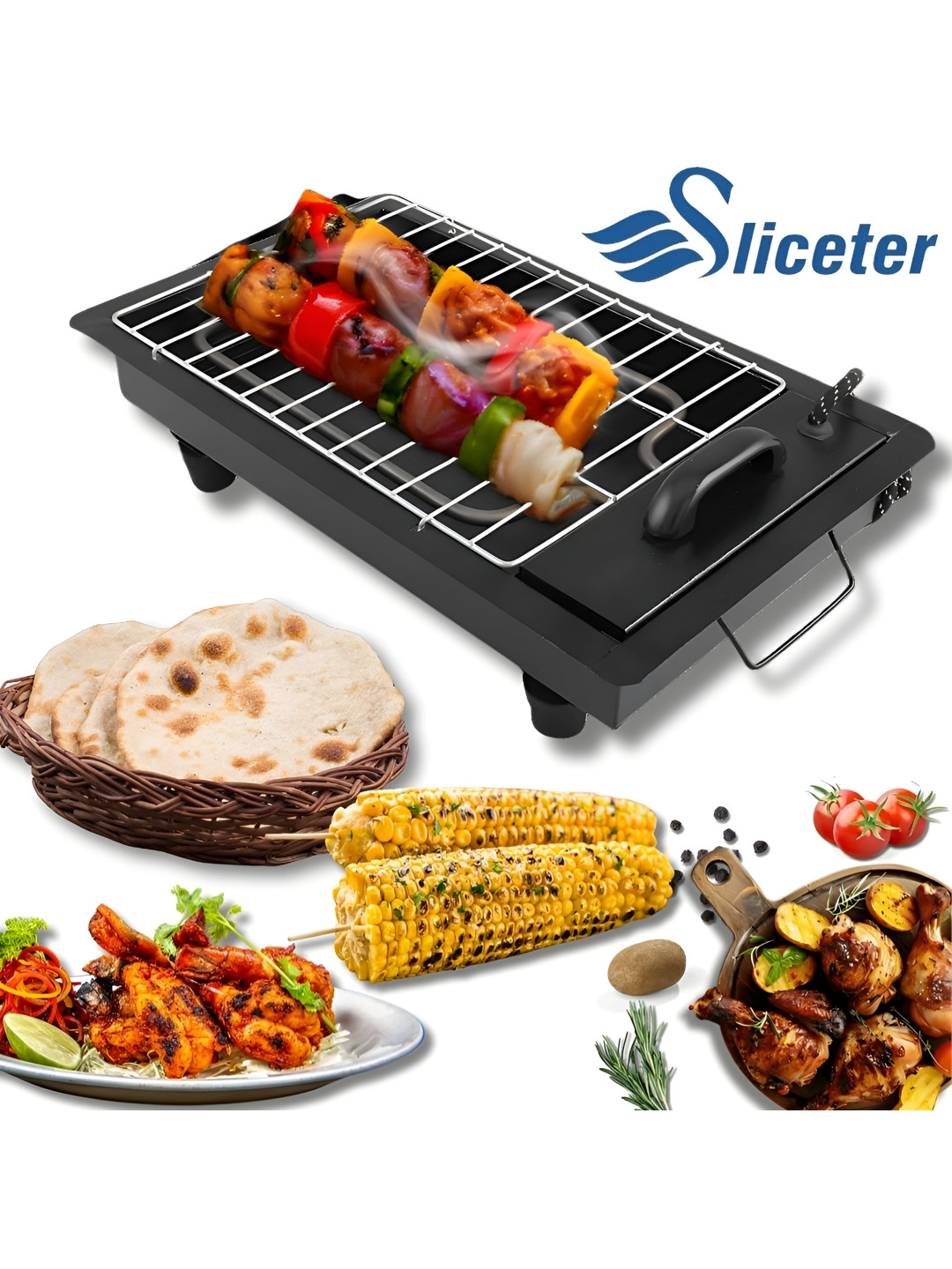 SLICETER Set Of 4 Skewers 2 In 1 Low-Height Electric BBQ With Detachable Heating Element