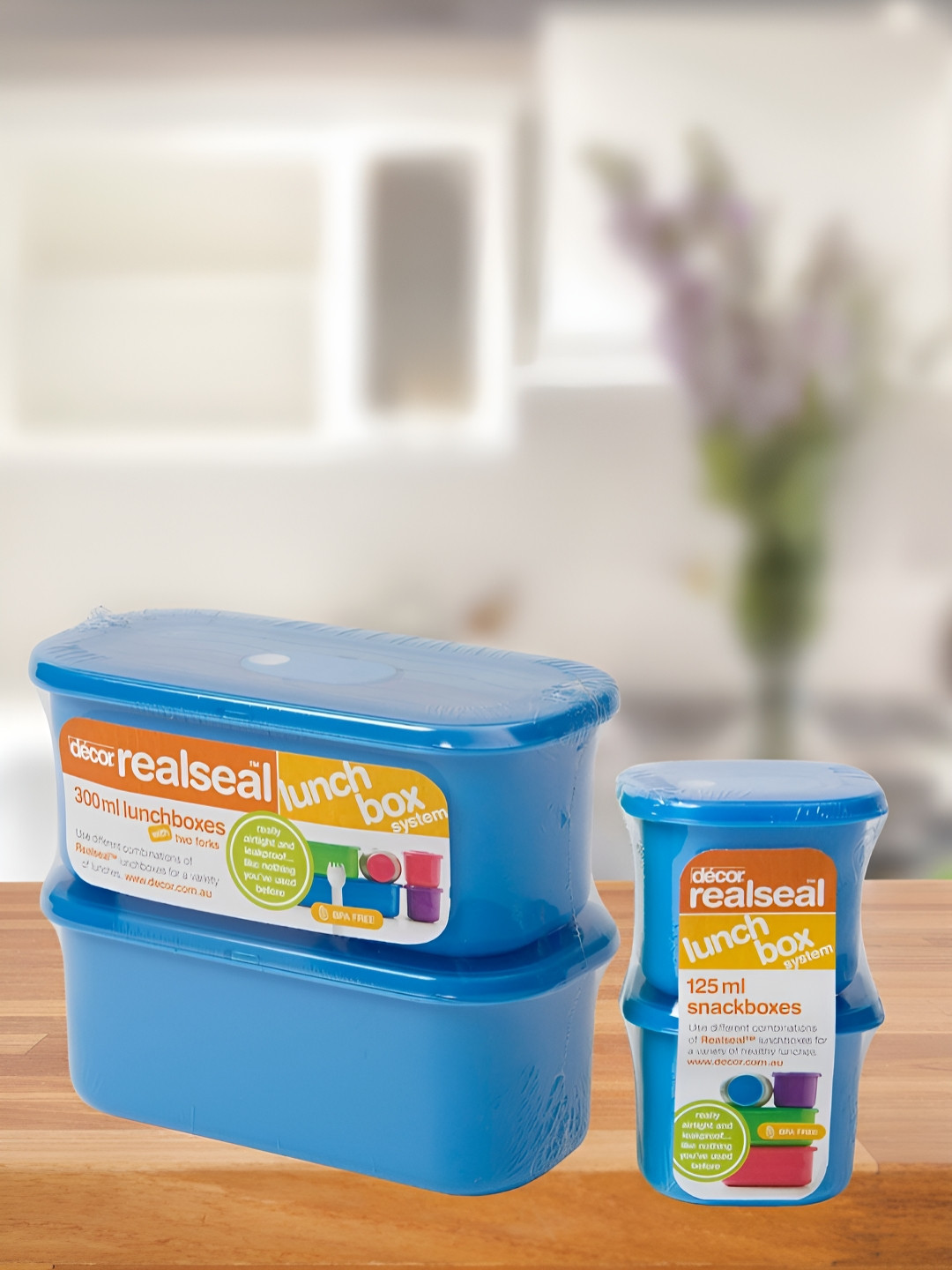 Decor BPA-Free Airtight Leakproof Blue Solid Plastic 4PCs Lunch Box With Spoon and Fork