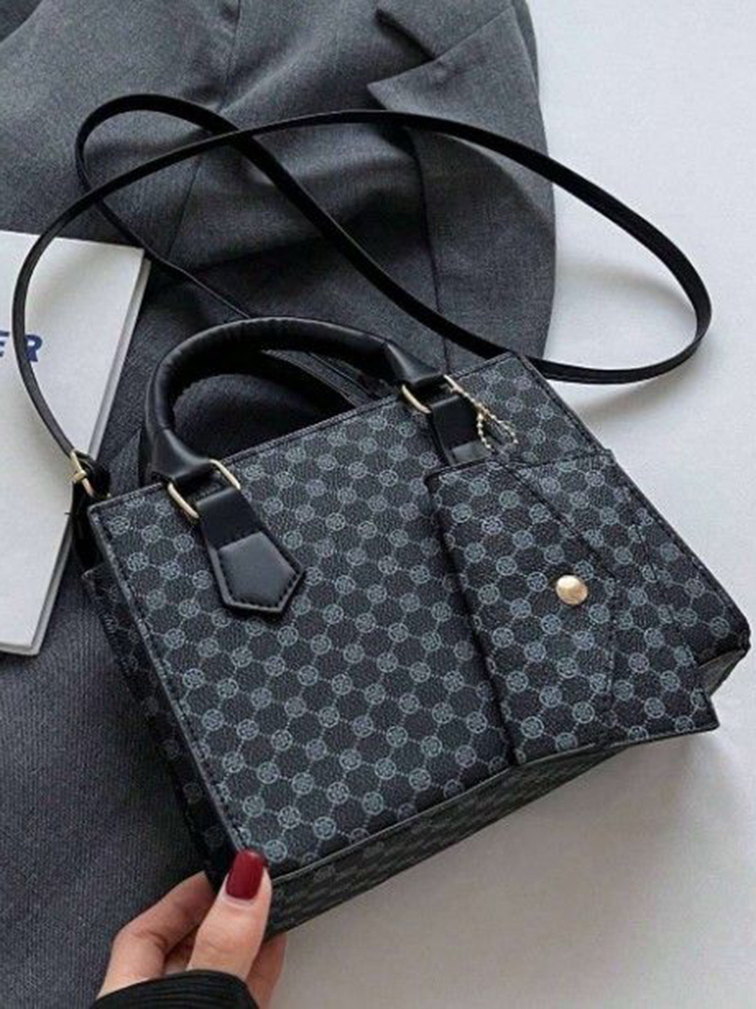 StyleCast Checked Bucket Handheld Bag with Quilted