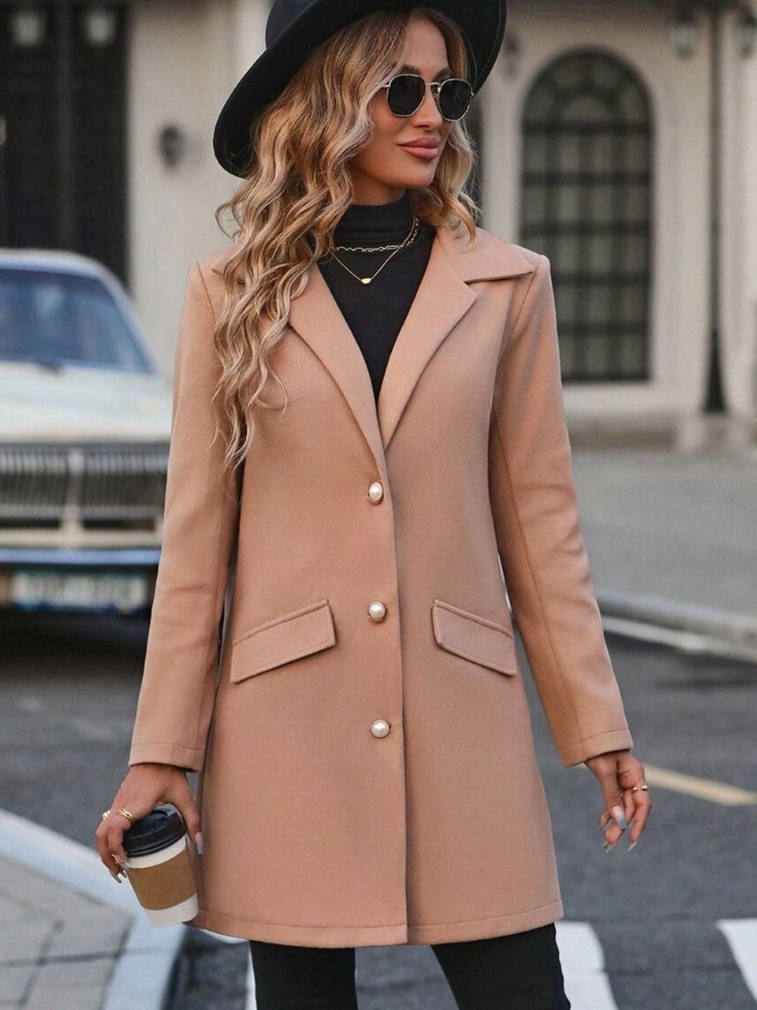 KPOP Women Notched Lapel Long Sleeves Coat