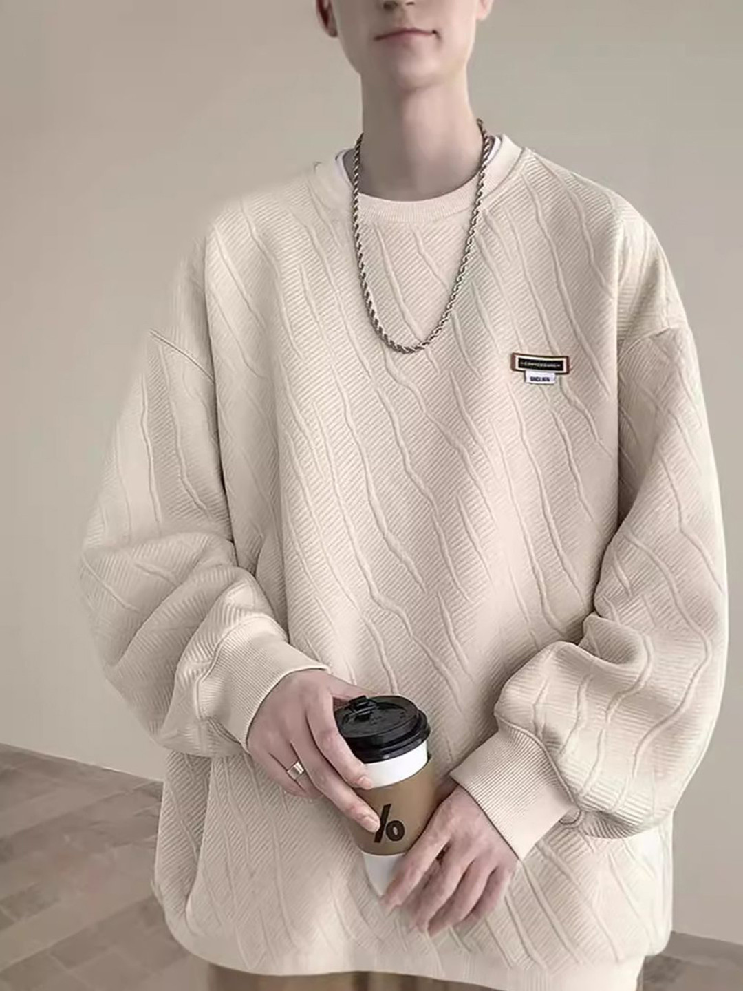 StyleCast x Revolte Men Textured Round Neck Longline Sweatshirt