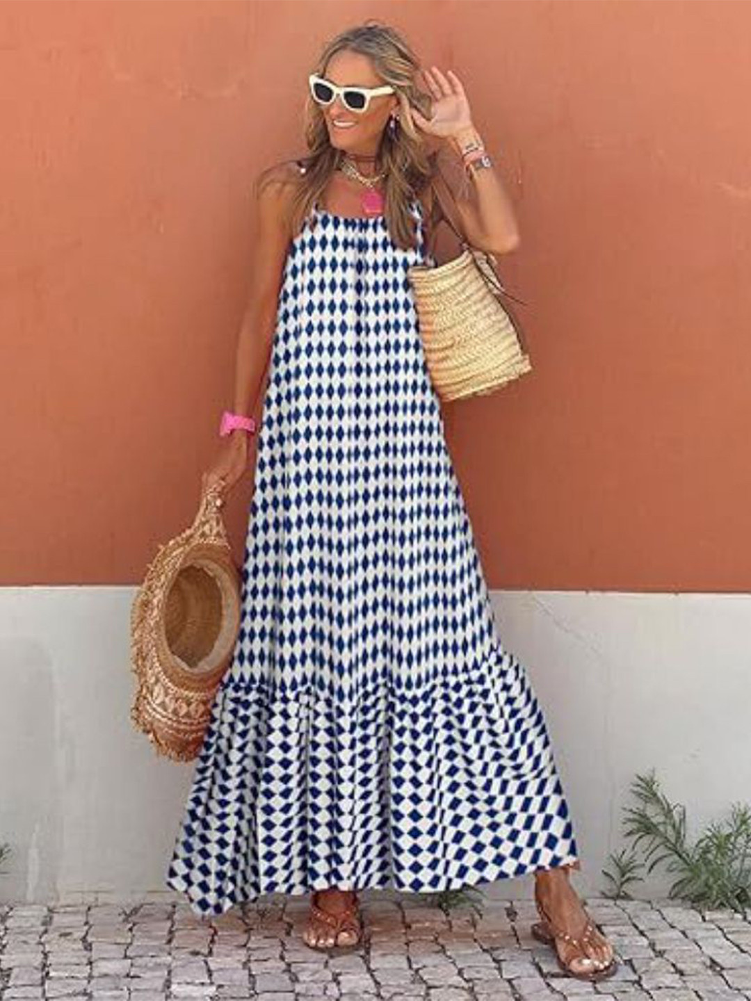 StyleCast Geometric Shoulder Strap A-Line Maxi Dress
