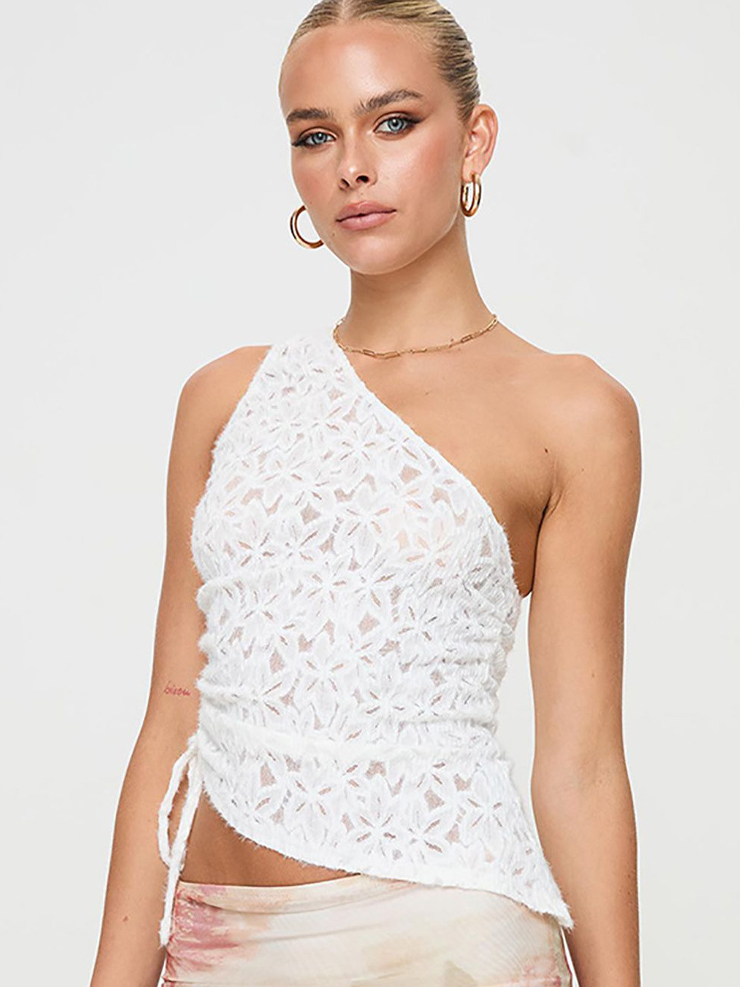 StyleCast x Revolte Women Crochet One Shoulder Top