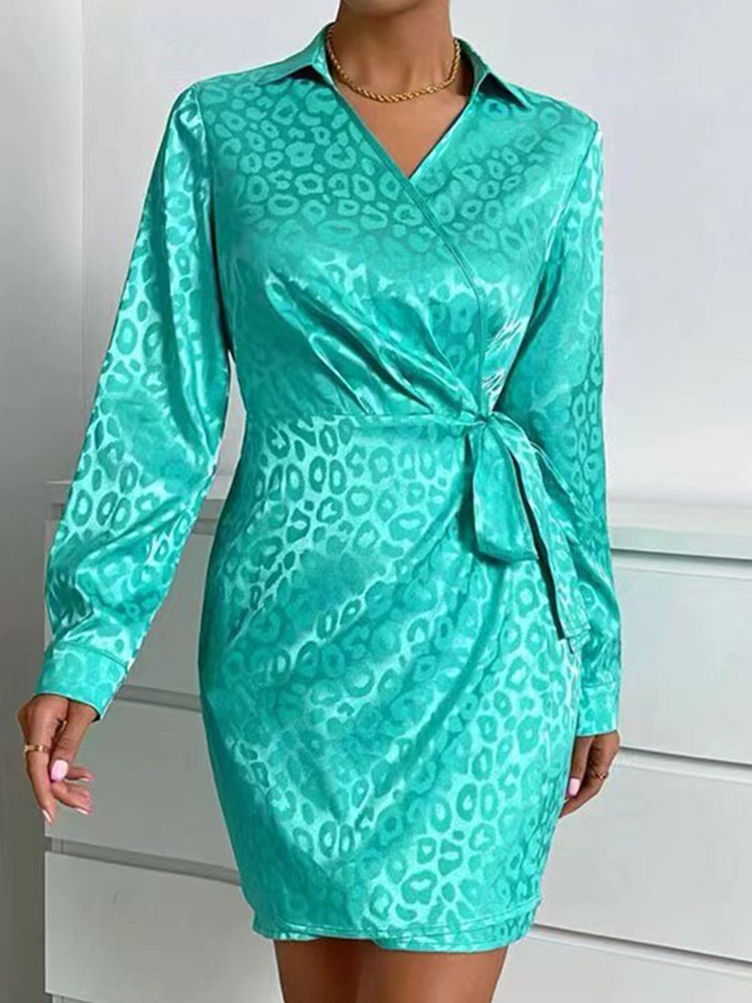StyleCast Sea Green Animal Mini Dress