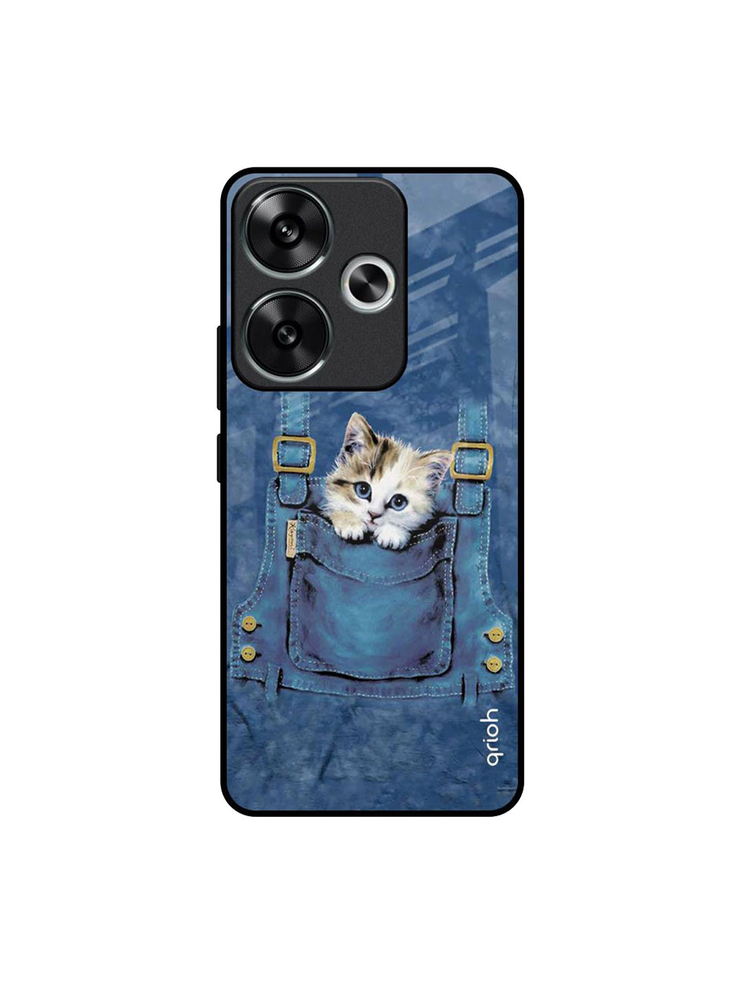 QRIOH Quirky Printed Poco F6 5G Kitty In Pocket Glass Back Case Mobile Accessories