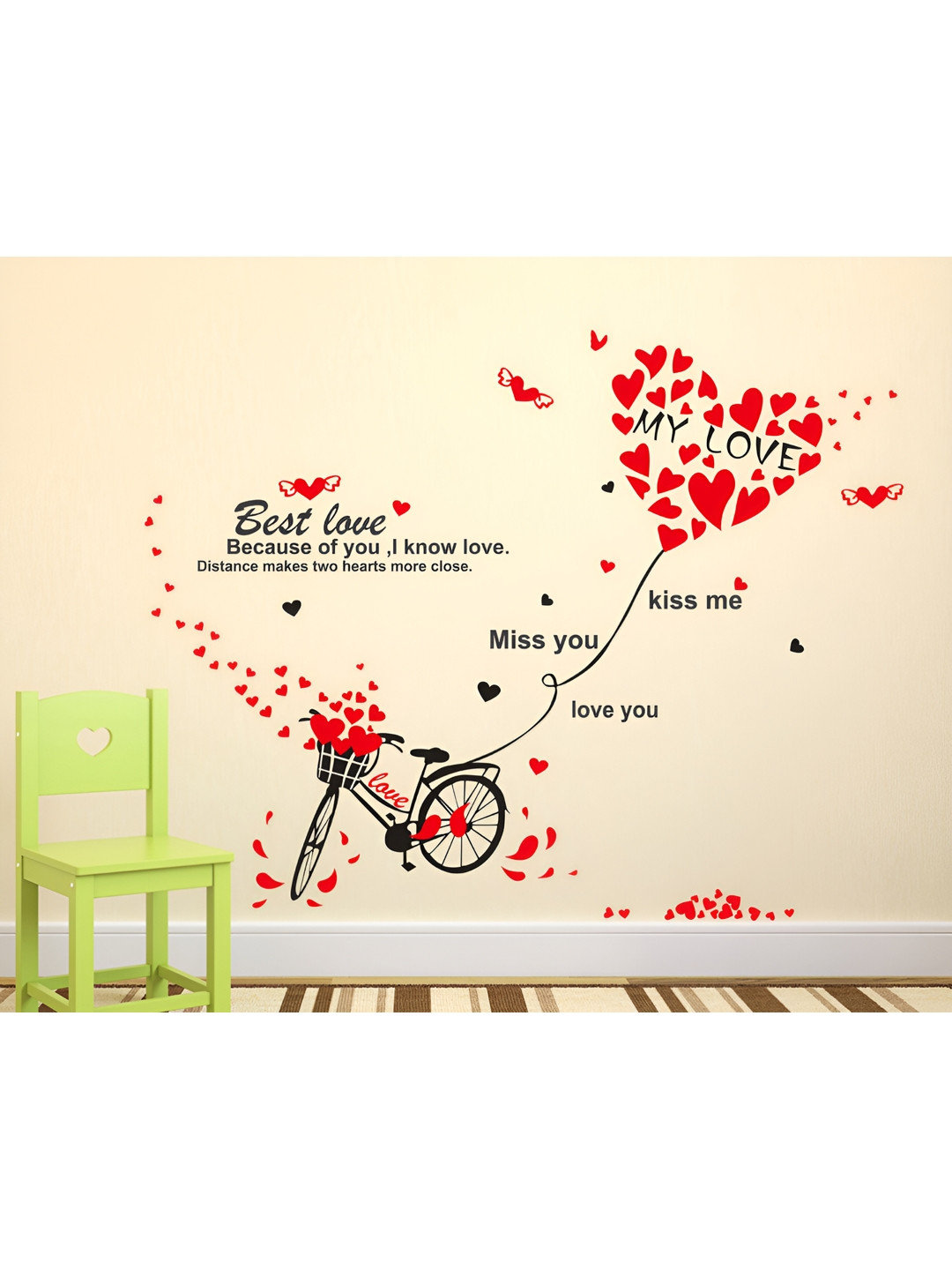 LANSTICK Red & Black Love with Cycle Self Adhesive Wall Sticker