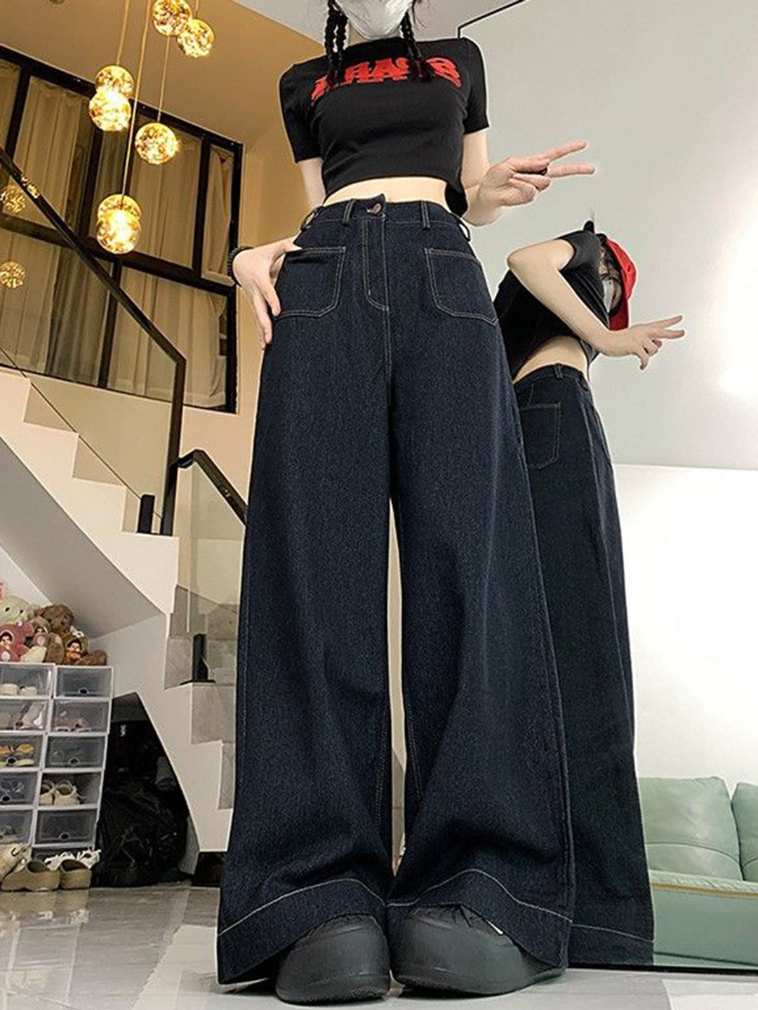 StyleCast Women Cotton High-Rise Wide Leg Soft Functional Jeans