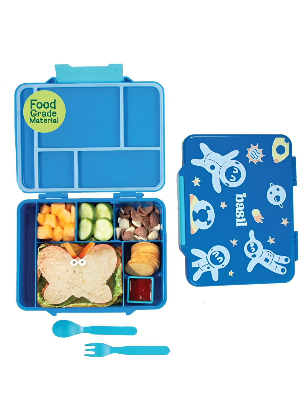 BASIL Binge Bento Conversational Plastic Leak Resistant 3PCs Lunch Box With Spoon and Fork