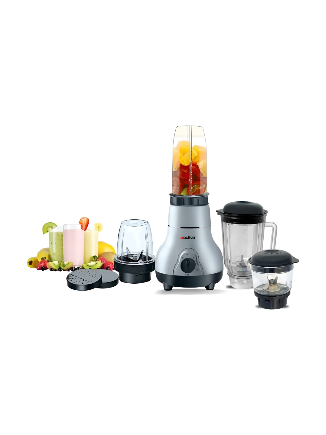Activa Nutri Grey Plastic Safety Lock 2 Jars Wet and Dry Grinder with Juicer-500W
