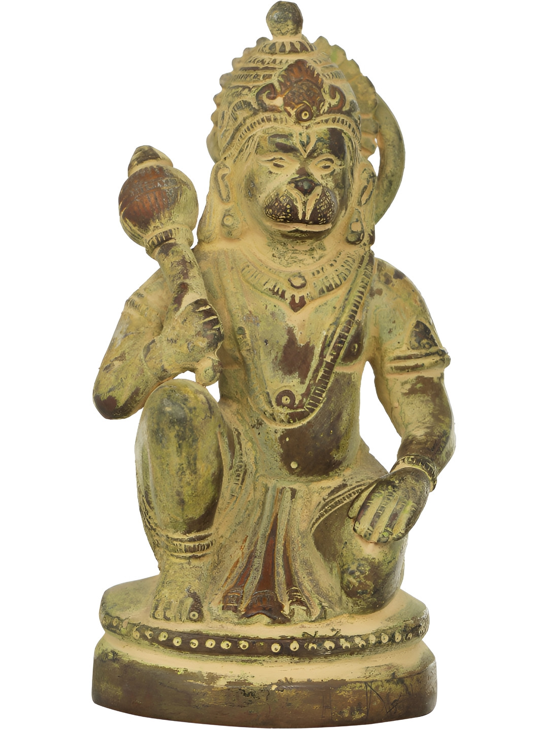 Exotic India Sankat Mochan Hanuman Gold Brass Metallic Prayer Room Hand Made Medium Showpiece - 7.5 Inches