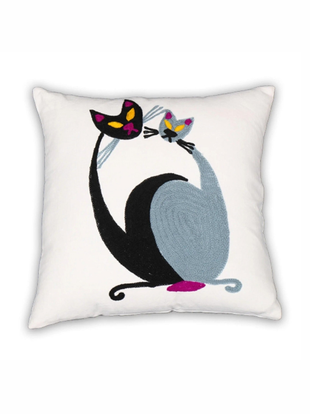 Trade Star White & Black Embroidered Square Pure Cotton Pillow Cover