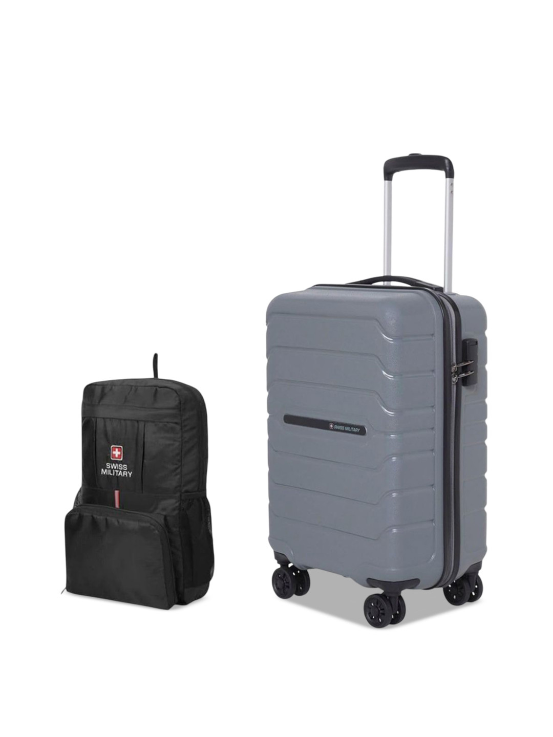 SWISS MILITARY Set Of 2 Rhombus Textured Hard-Sided Cabin Luggage Trolley Bag & Backpack