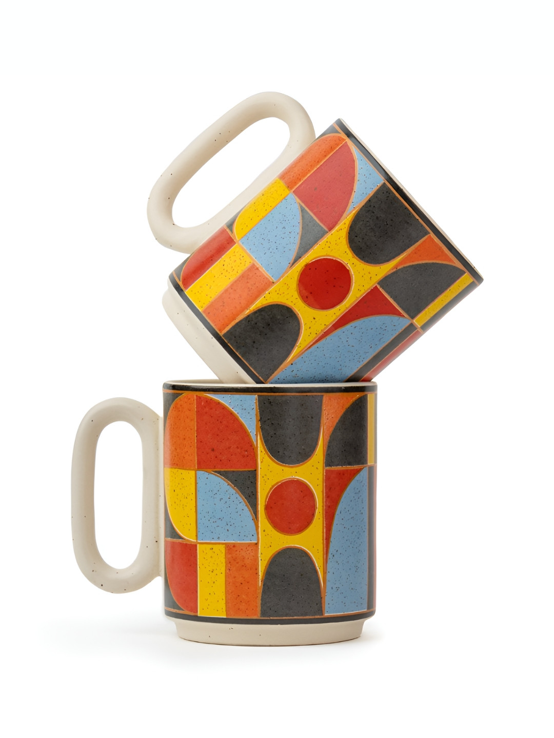 SHAY New Modern Design Red Geometric Ceramic Microwave Safe 2 Piece Mugs-300ml