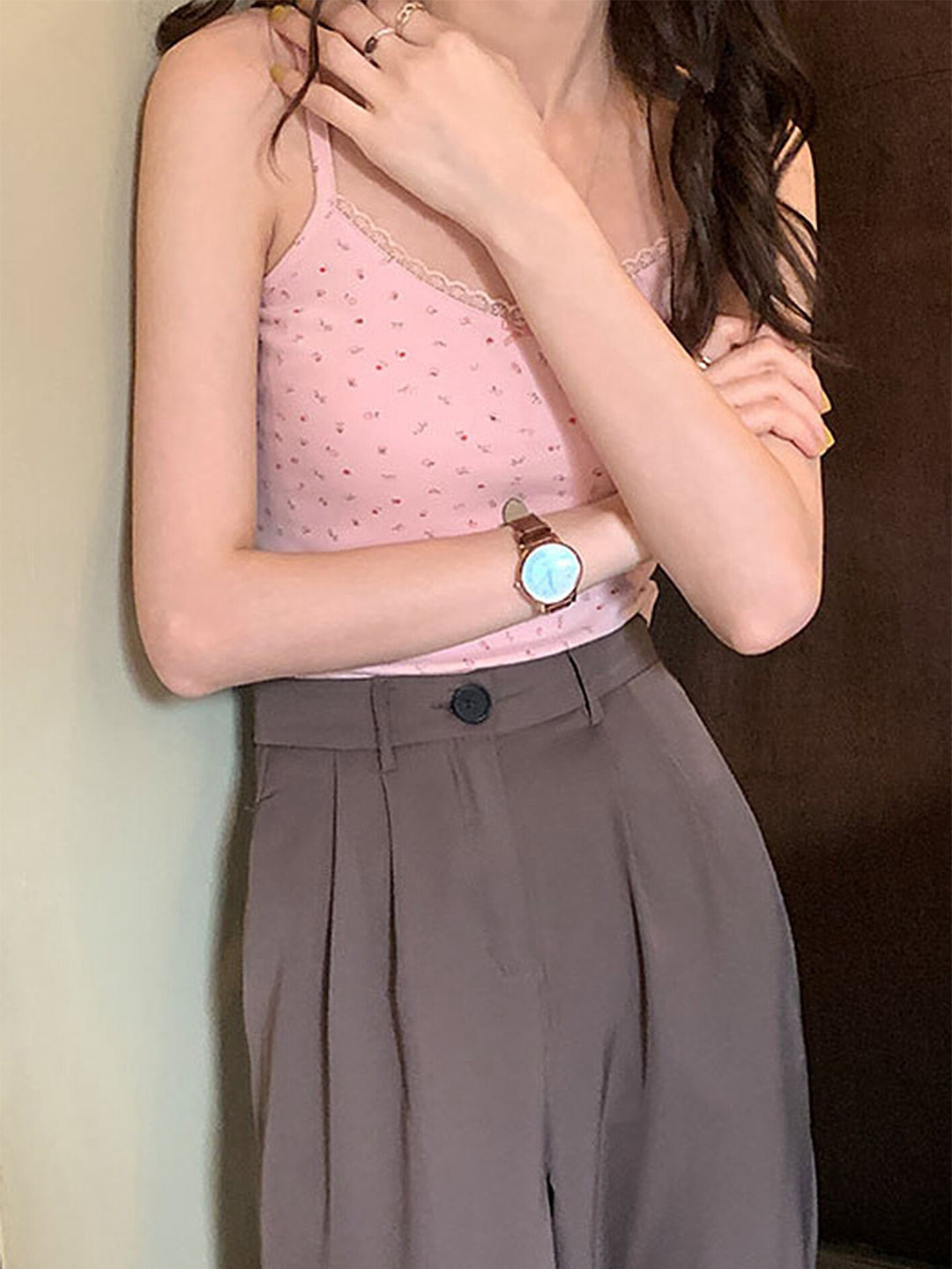 LULU & SKY Pink Floral Lace V-Neck Top