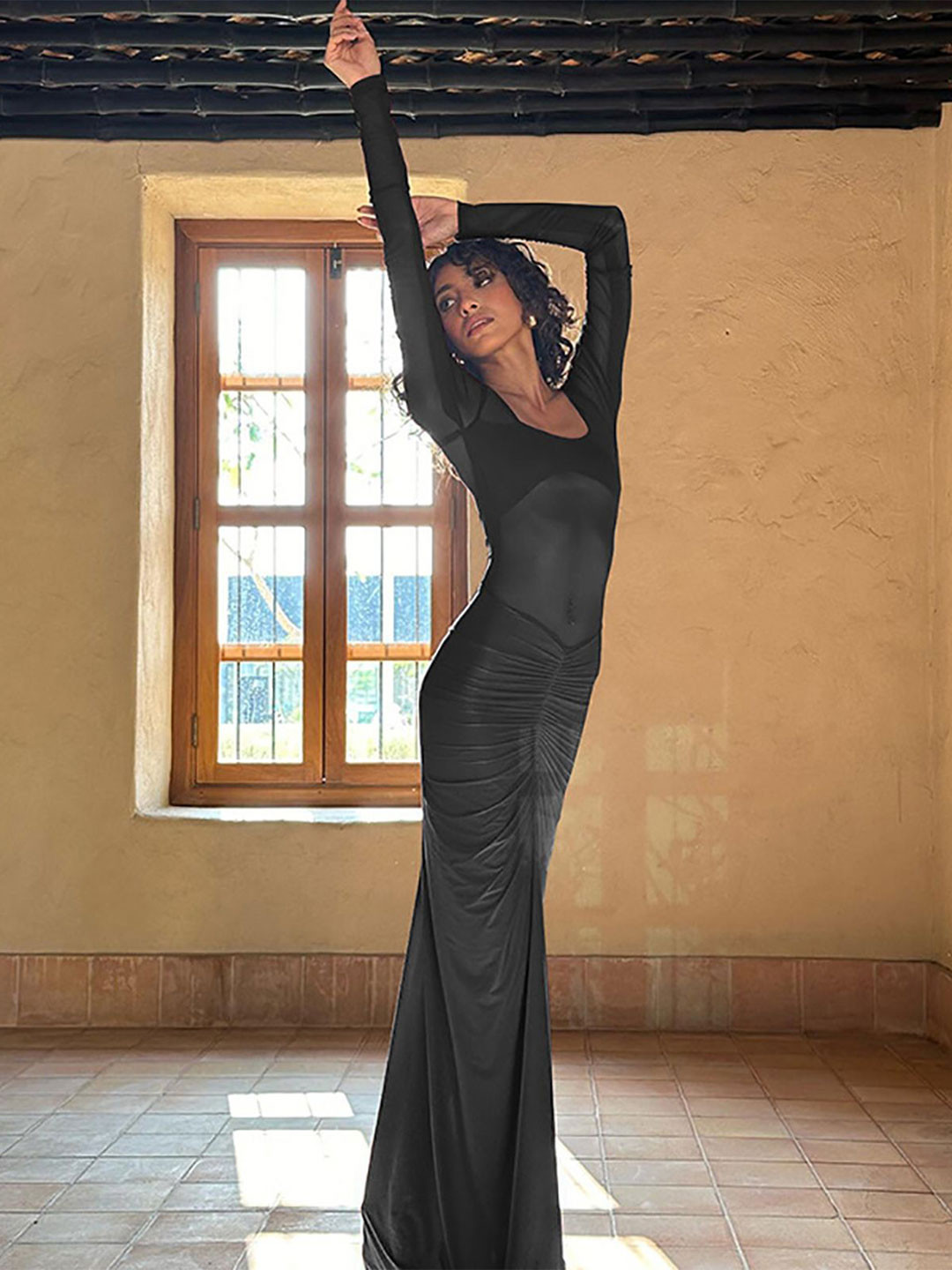 StyleCast x Revolte Solid Black Maxi Dress