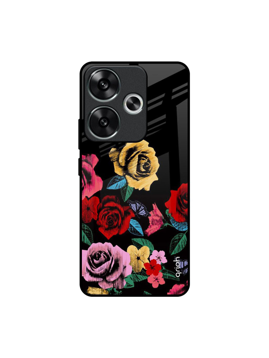 QRIOH Floral Printed Poco F6 5G Decorative Glass Back Case