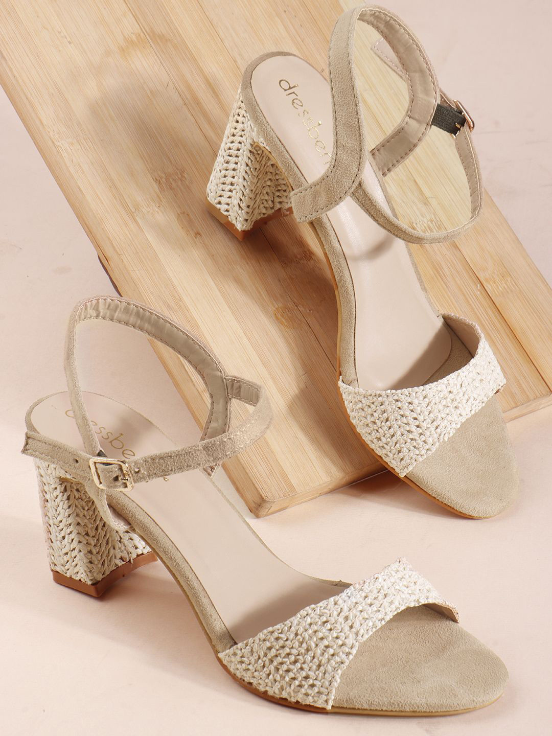 DressBerry Women Woven Design Block Heel Open Toe Sandals
