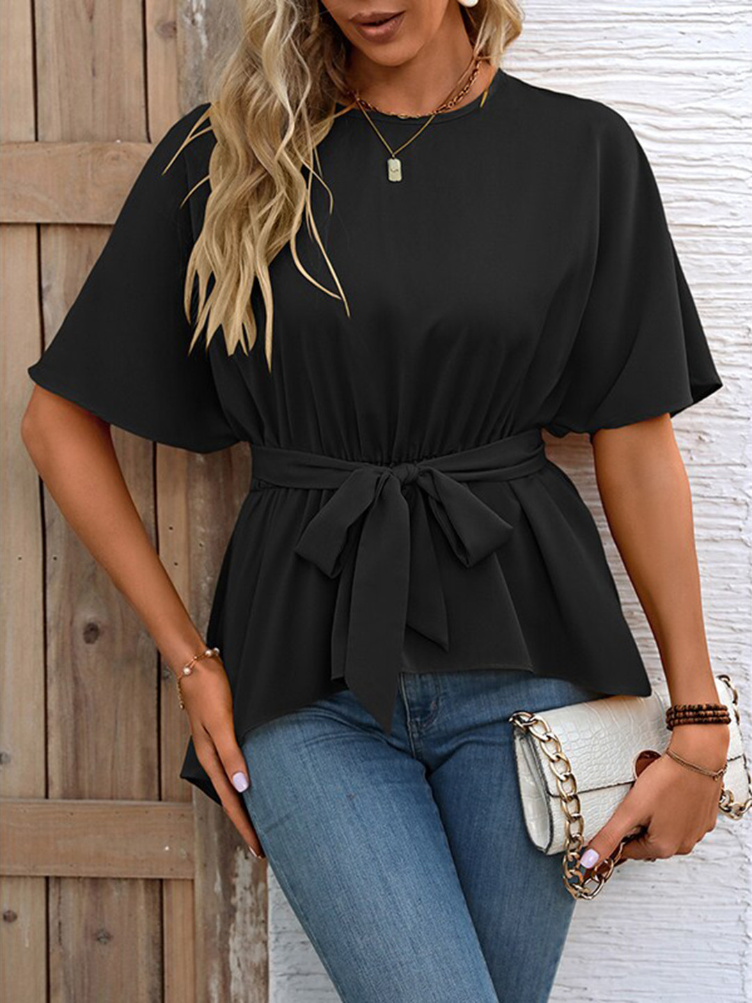 StyleCast Black Flared Sleeve A-Line Top