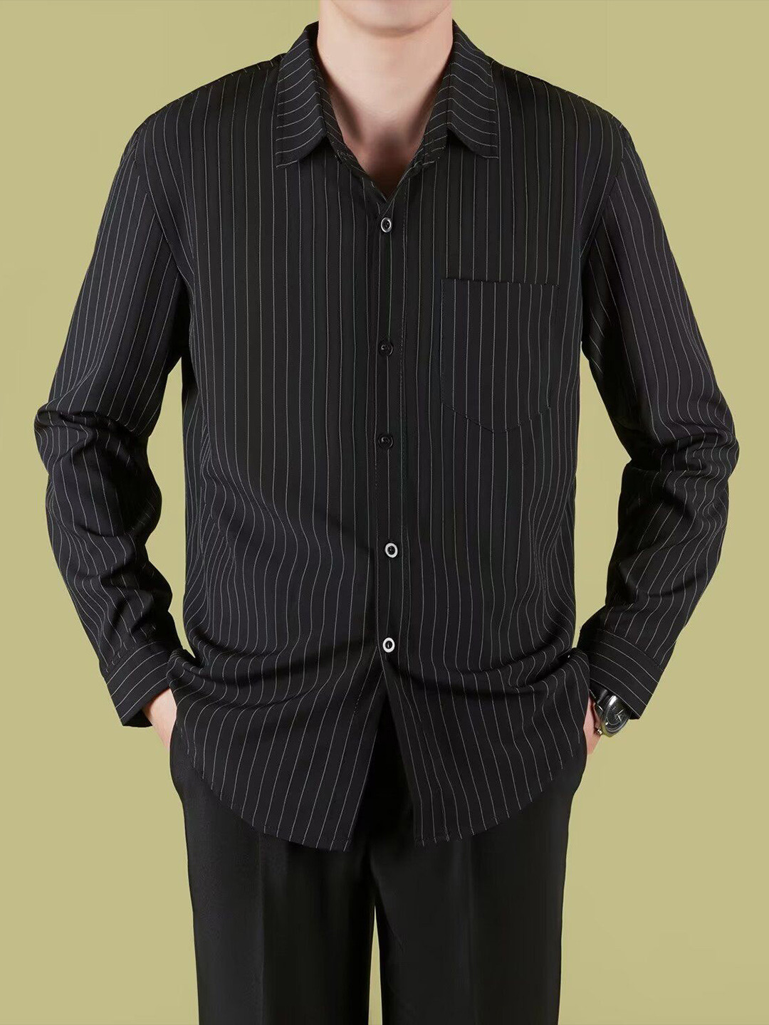 StyleCast Men Black Vertical Stripes Formal Shirt