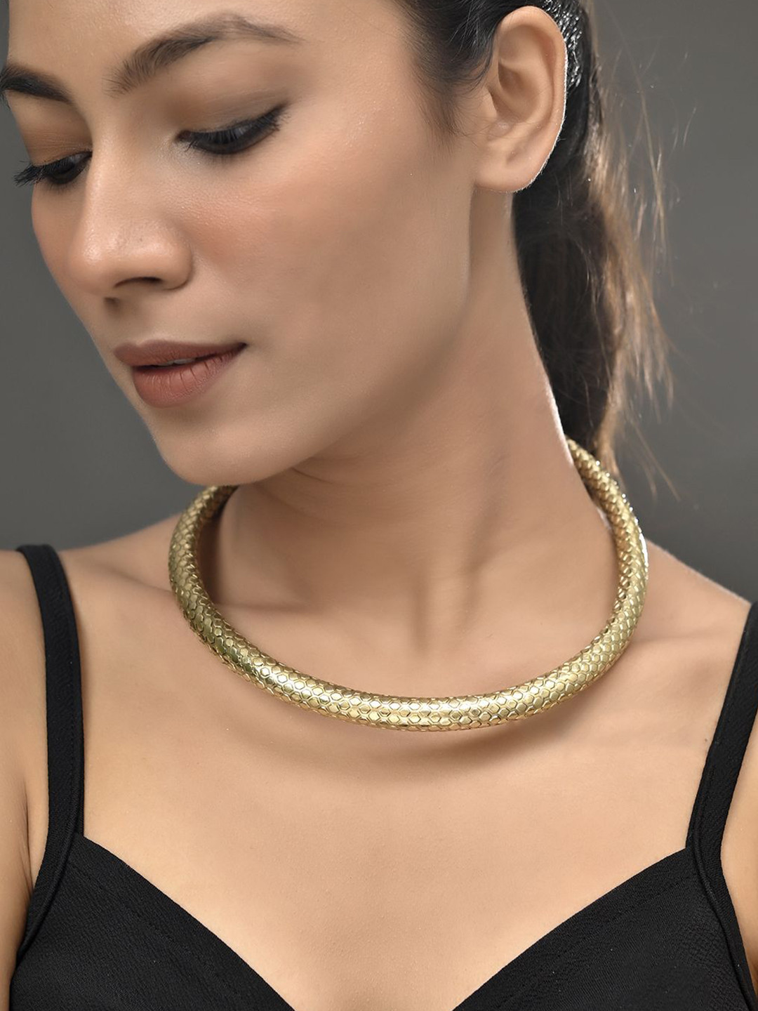 Silvermerc Designs Gold-Plated Textured Snake Chain Necklace