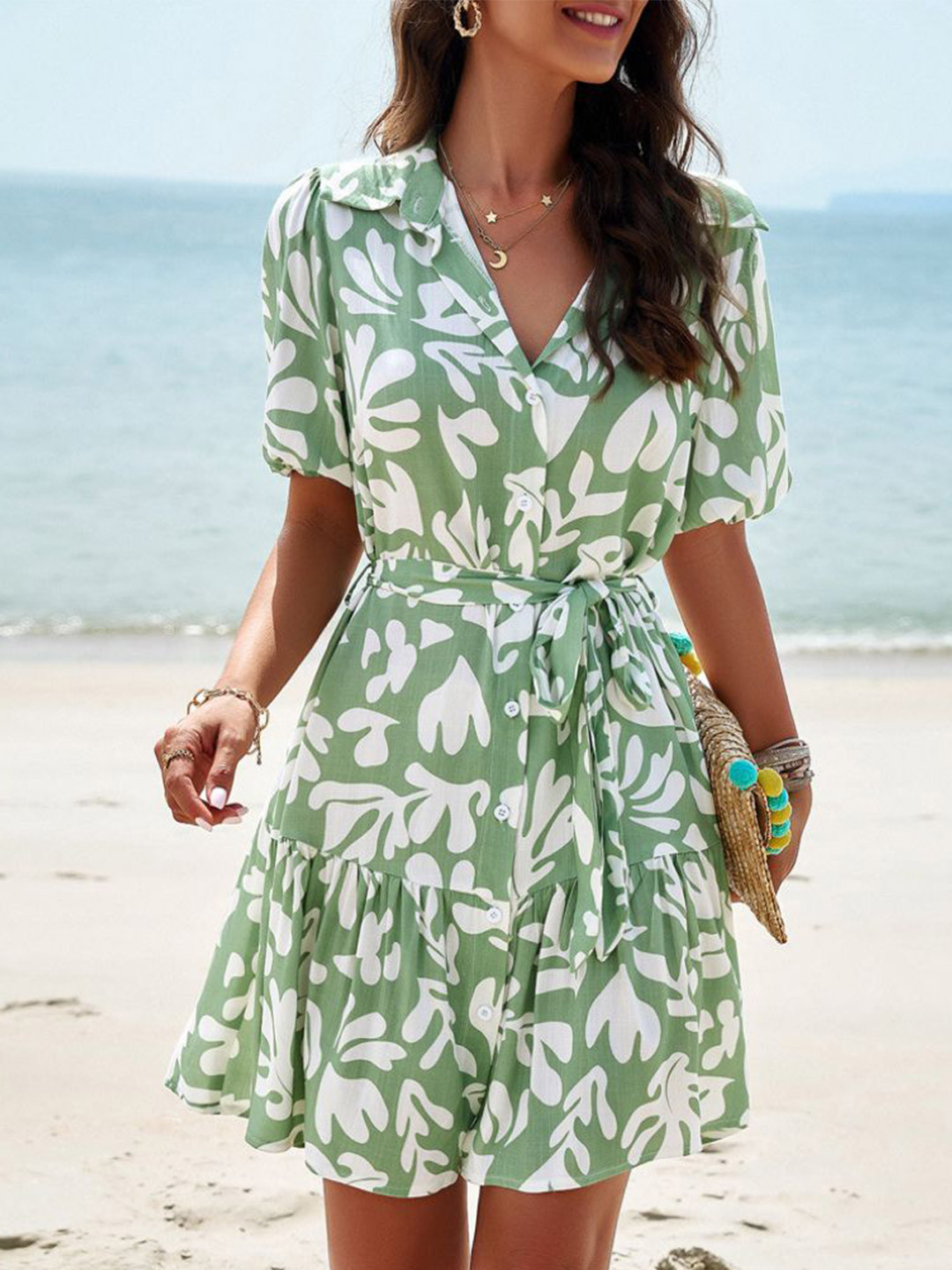 StyleCast Self Design Shirt Collar A-Line Dress