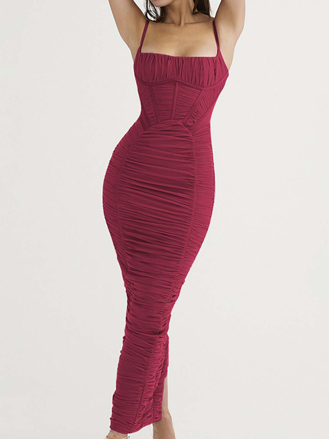 LULU & SKY Burgundy Solid Bodycon Midi Dress