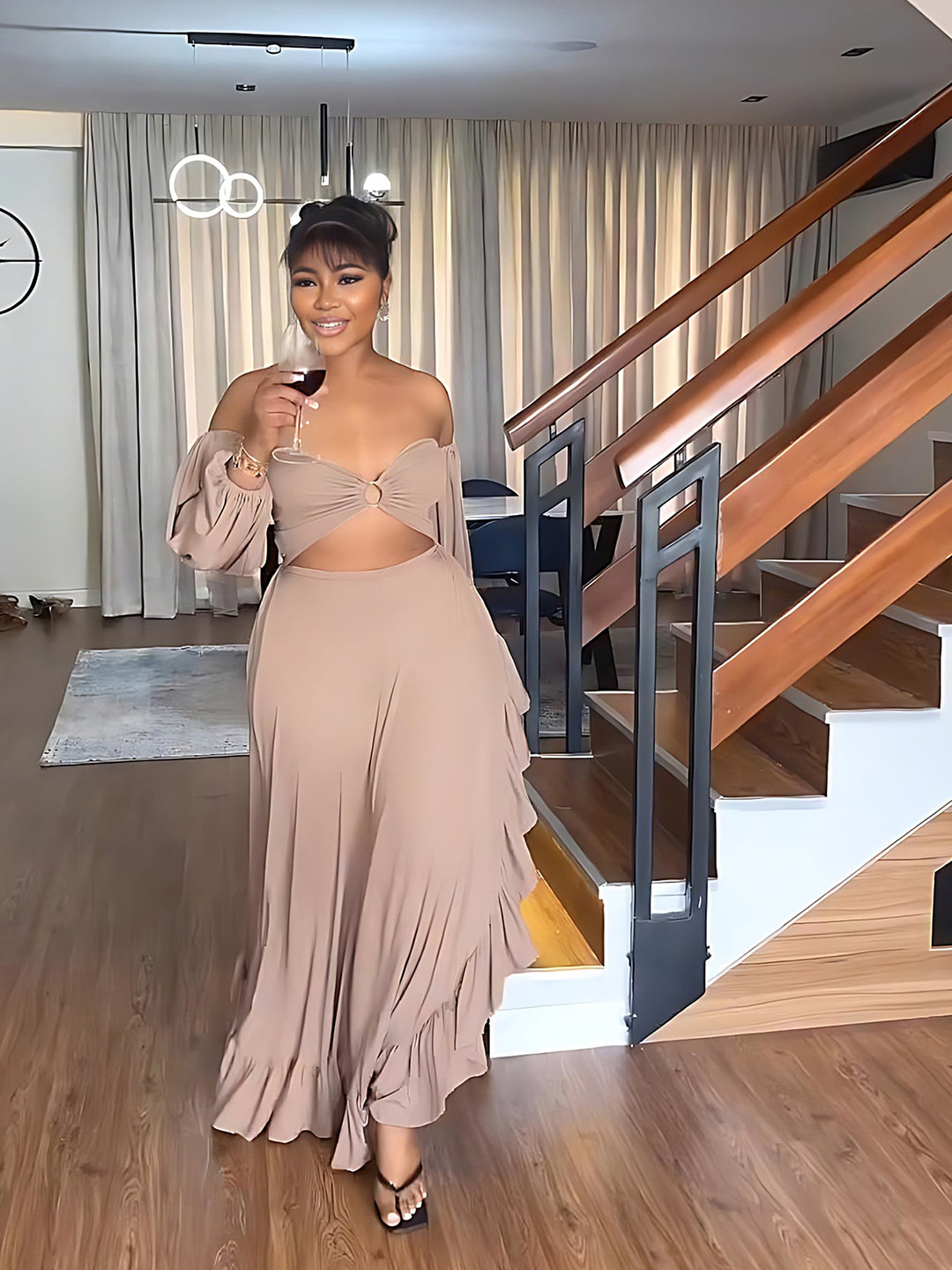 LULU & SKY Off Shoulder Cut-Out Detailed Maxi Dress