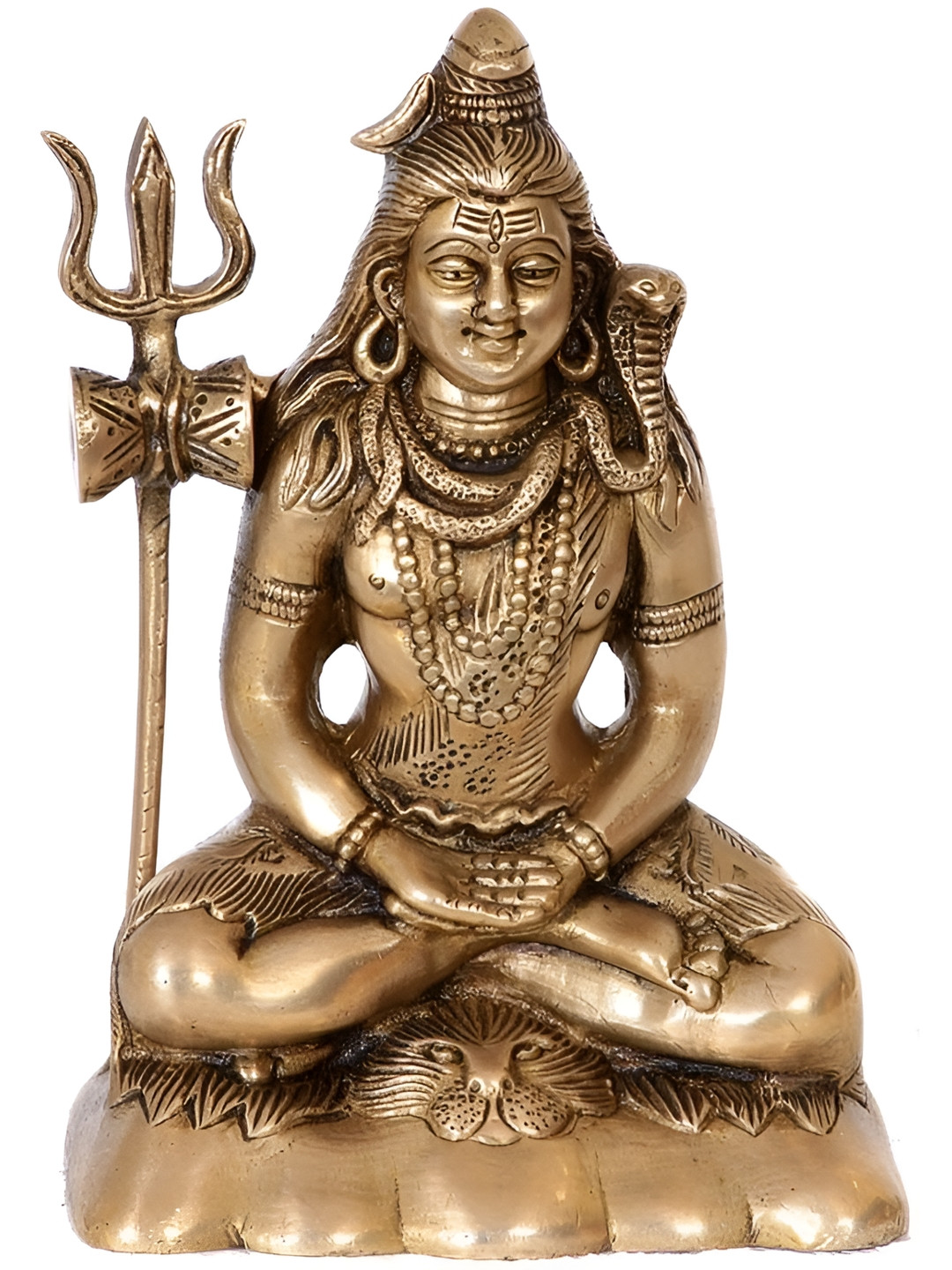 Exotic India Mahayogi Shiva in Samadhi Gold Brass Metallic Prayer Room Hand Made Medium Showpiece - 6.8 Inches