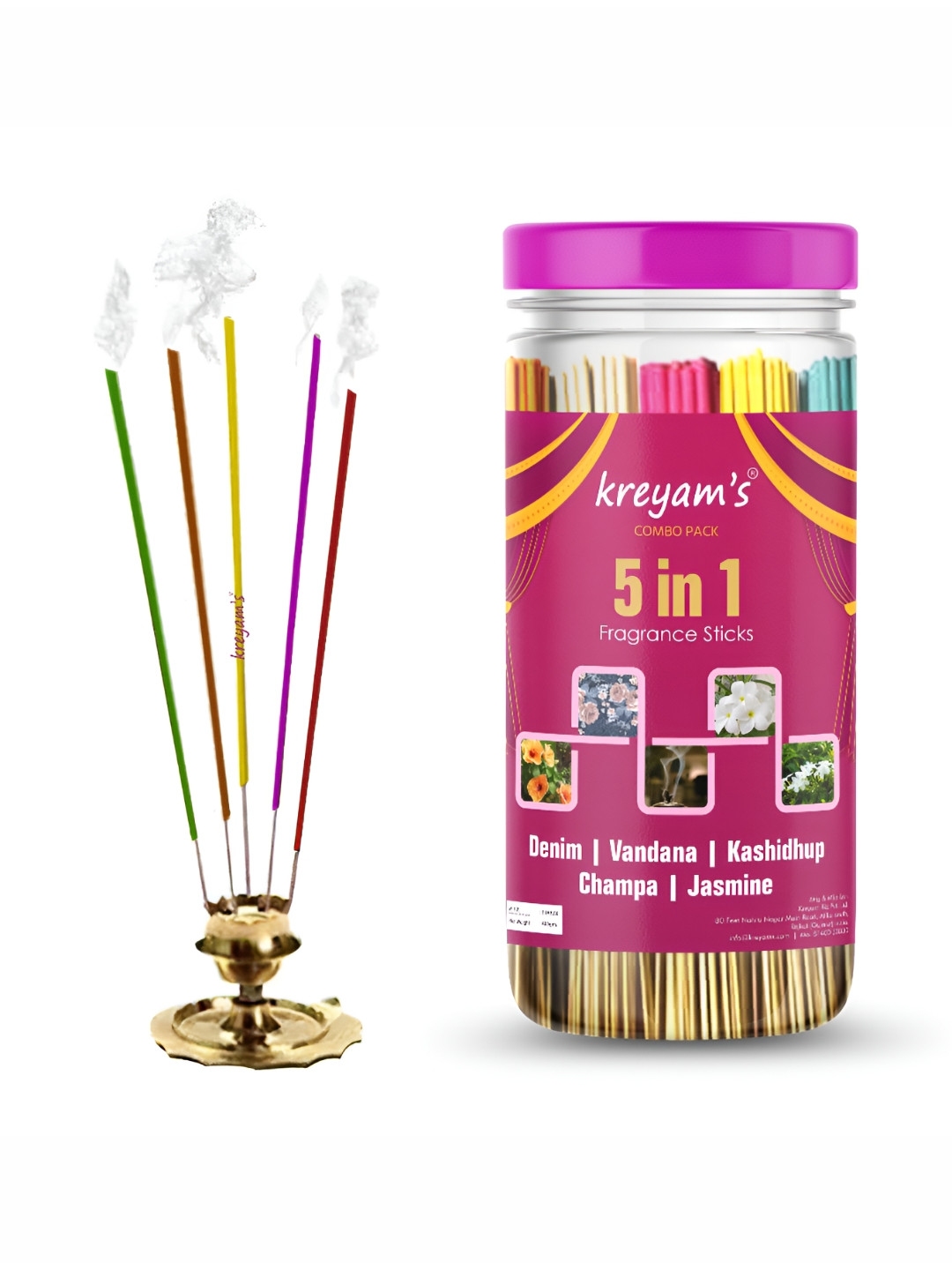 kreyam's Green & Pink 5-In-1 Fragrance Pooja Incense Sticks