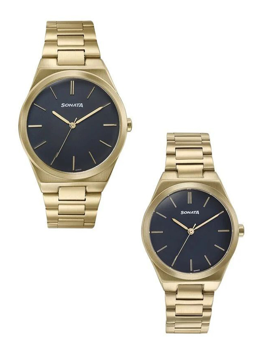 Sonata Unisex Brass Dial & Stainless Steel Bracelet Style Straps Analogue Watch 7716987088YM01