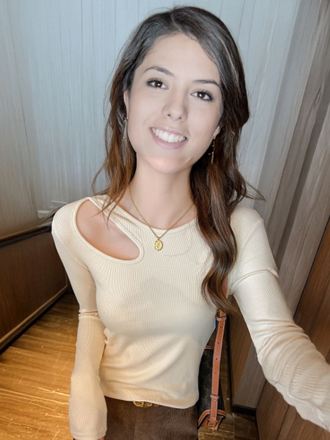 StyleCast Beige Ribbed Cut Out Top