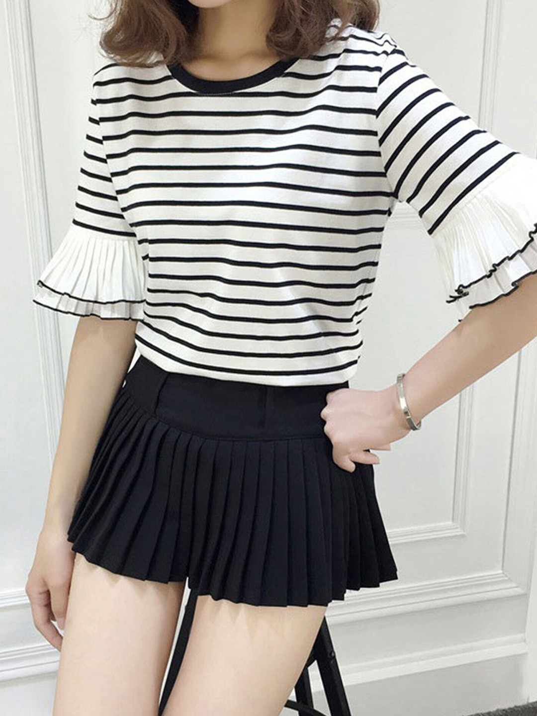 LULU & SKY Horizontal Striped Bell Sleeves Top