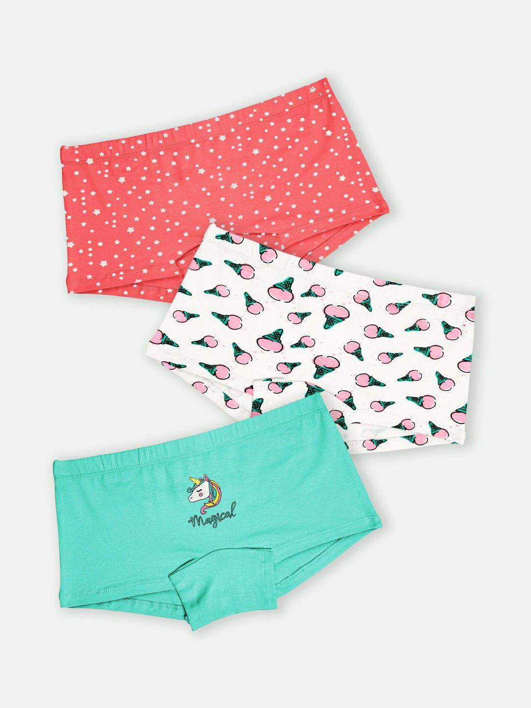 ariel Girls Pack Of 3 Printed Boy Shorts Briefs AR-GirlsShorts-CRICETQ-P3Z