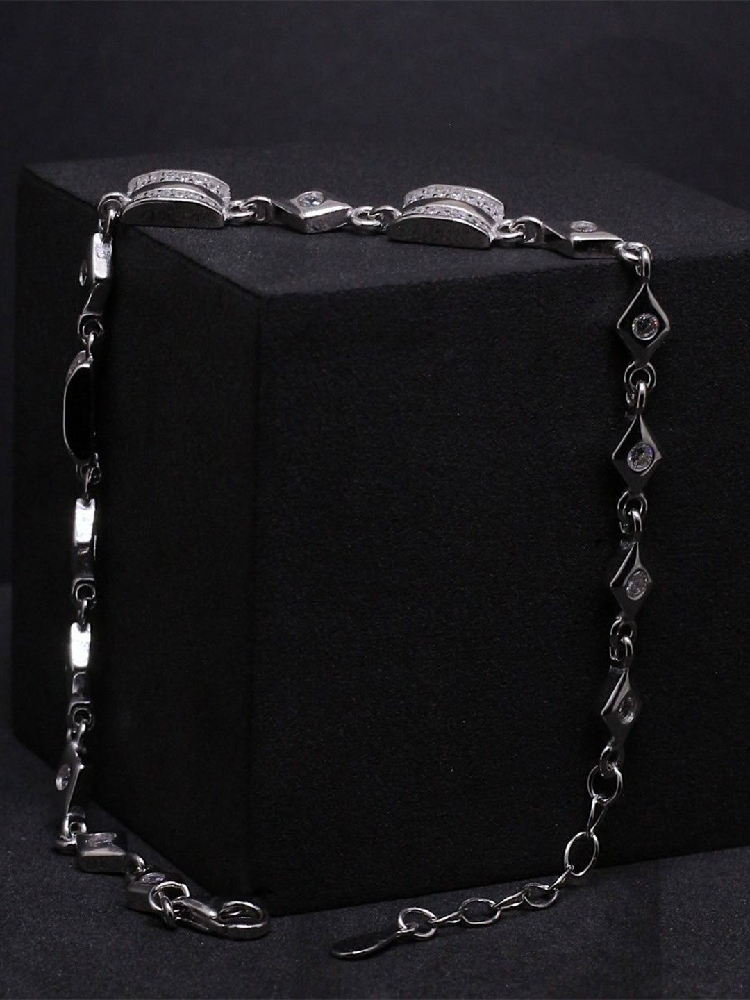 Silver by HM 925 Sterling Silver Rhodium-Plated Cubic Zirconia Link Bracelet