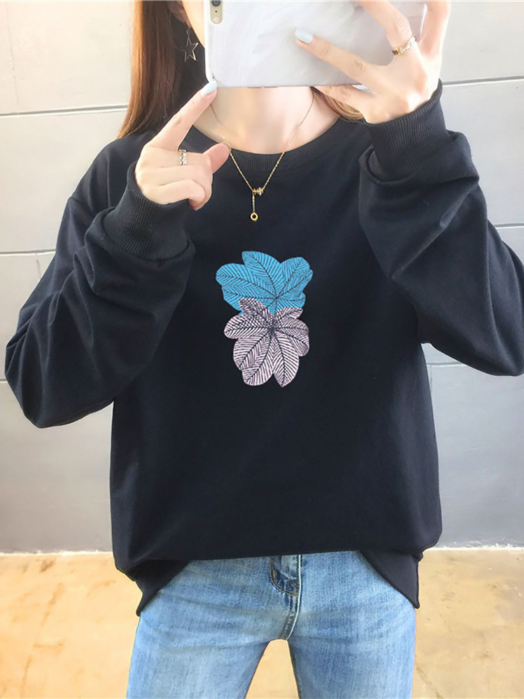 StyleCast x Revolte Floral Printed Cotton Longline Sweatshirt