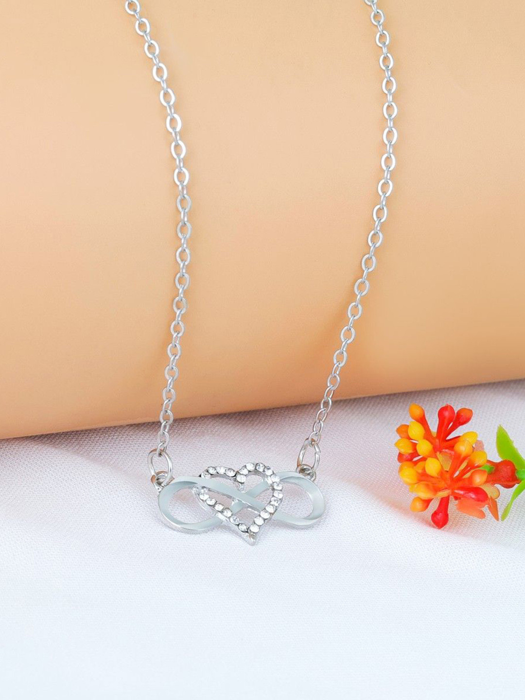 Thrillz Silver Plated American Diamond Studded Heart Infinity Chain