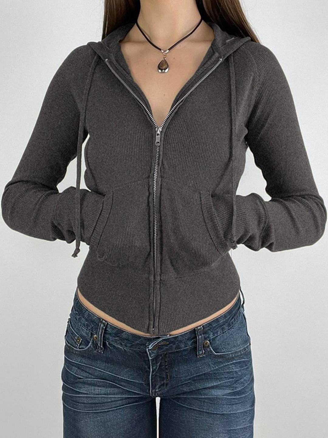 StyleCast Grey Hooded Sporty Jacket