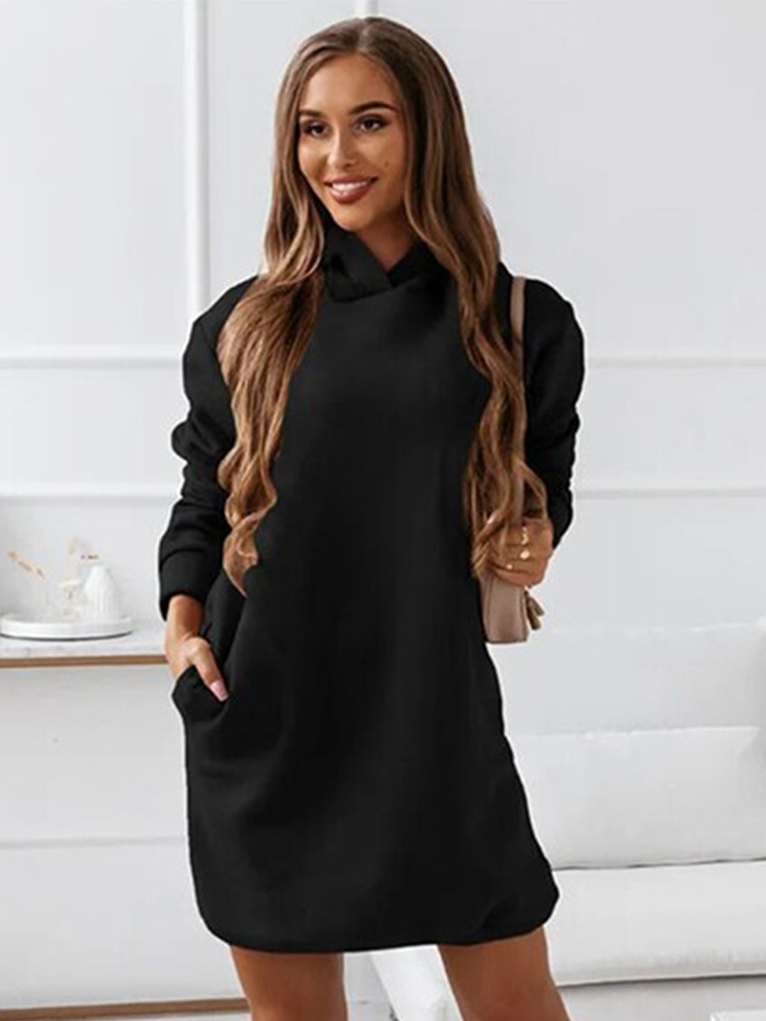 StyleCast Black Hooded Jumper Dress