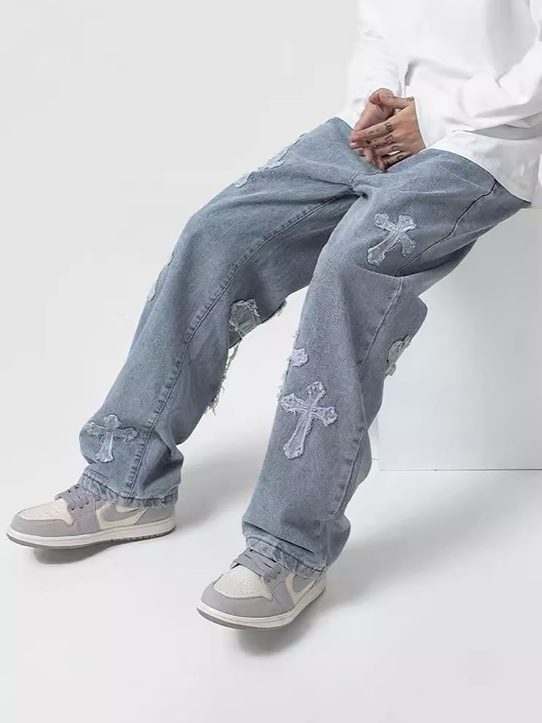 StyleCast x Revolte Men Baggy Fit Light Faded Jeans