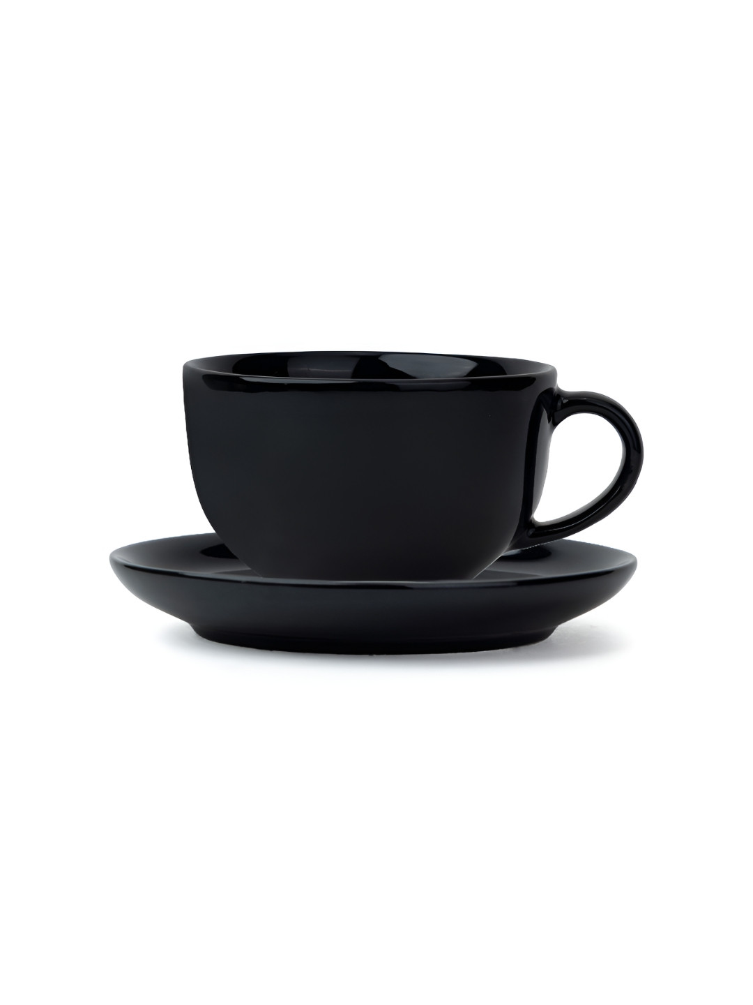 SHAY Surprise Gift Colorful Flowers Black Ceramic Handmade Cup with Saucer -300ml