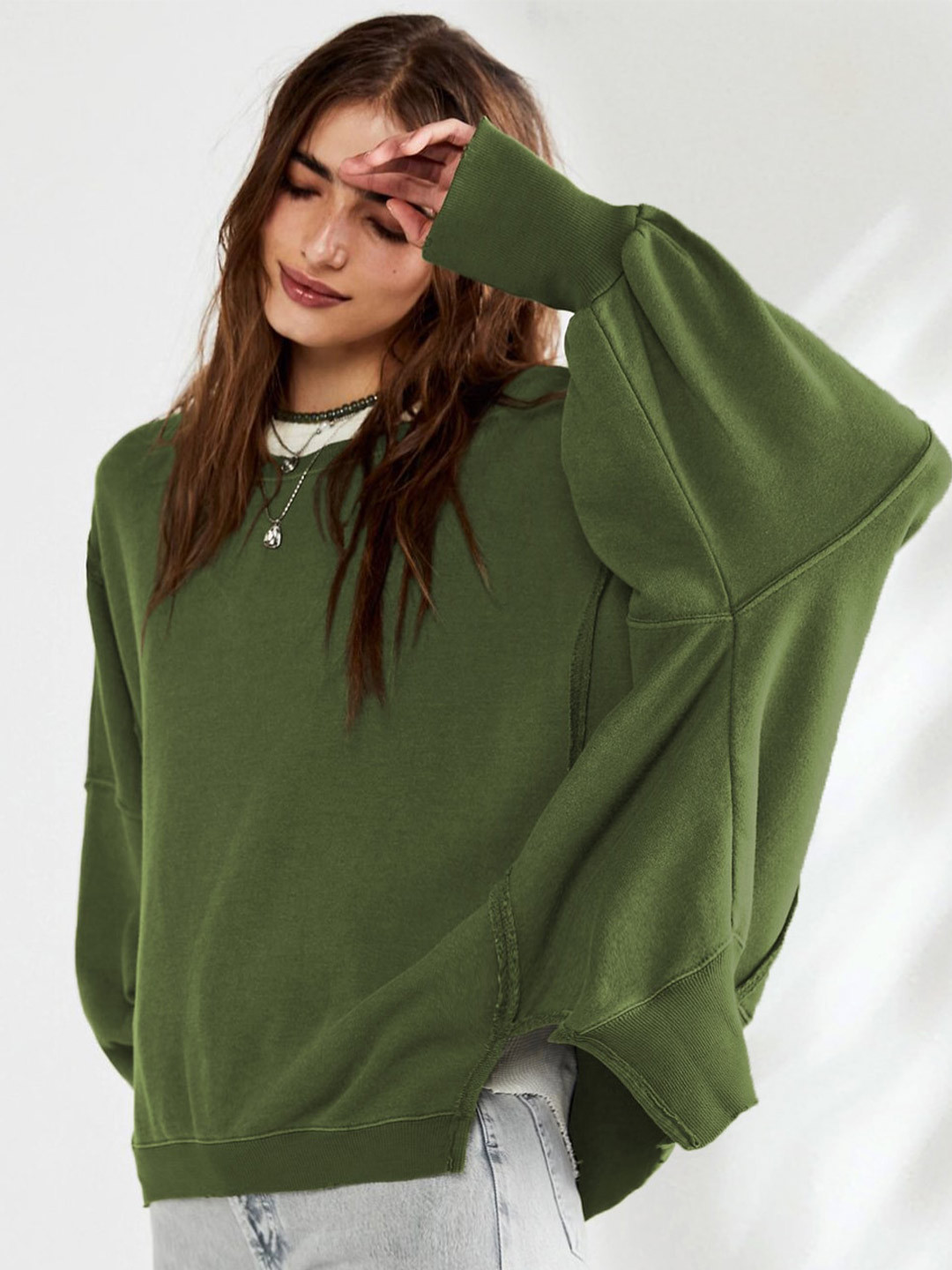 StyleCast Green Long Sleeves Oversized Pullover