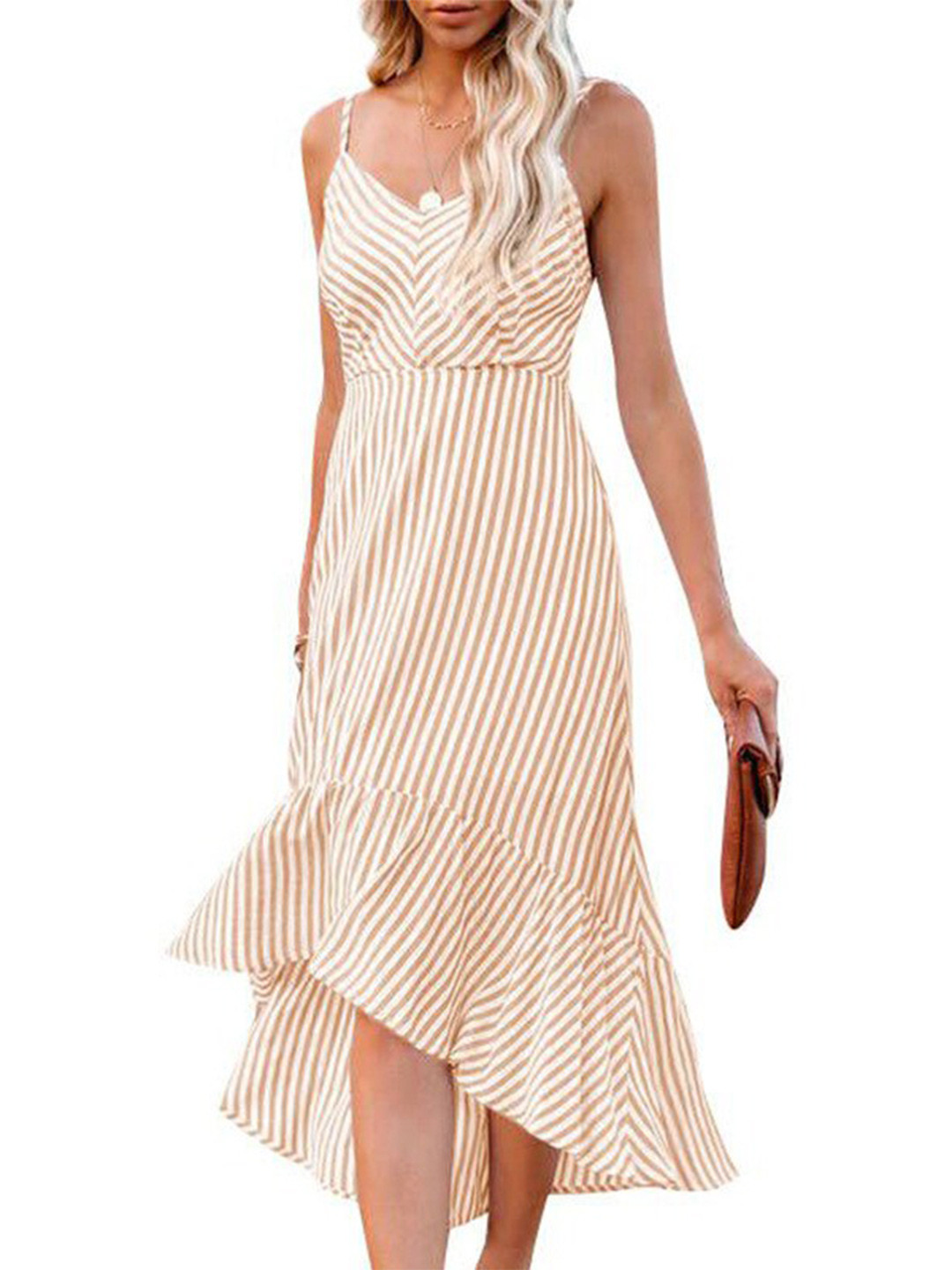 StyleCast Brown Striped Shoulder Straps A-Line Dress