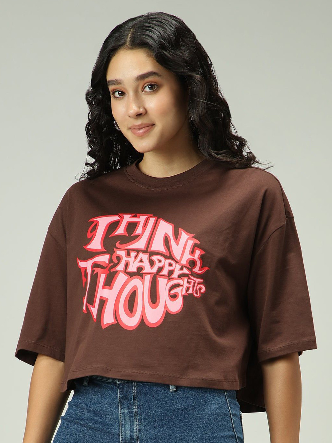 Outzidr Women Graphic Cropped Boxy T-Shirt