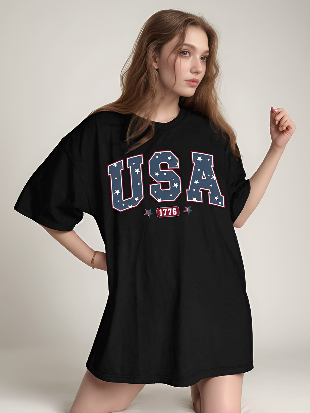 Outzidr Black Varsity Over-Sized T-Shirt