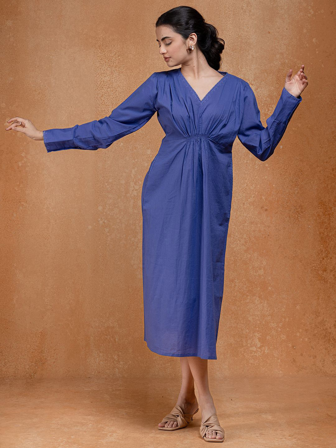 OKHAI Yahirah Beadwork Pure Cotton V-neckline Ethnic Dress